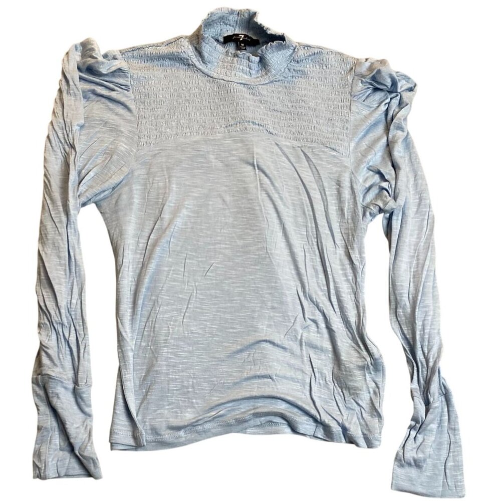 7 For All Mankind Womens Blouse Medium Long Sleeve Smocked Mock Neck Casual Top